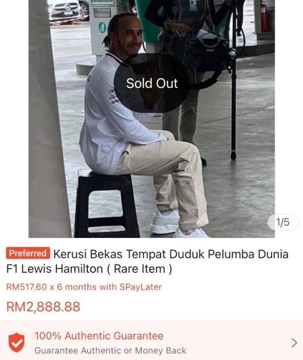 plastic chair that lewis hamilton sat on was sold for rm2888.88!