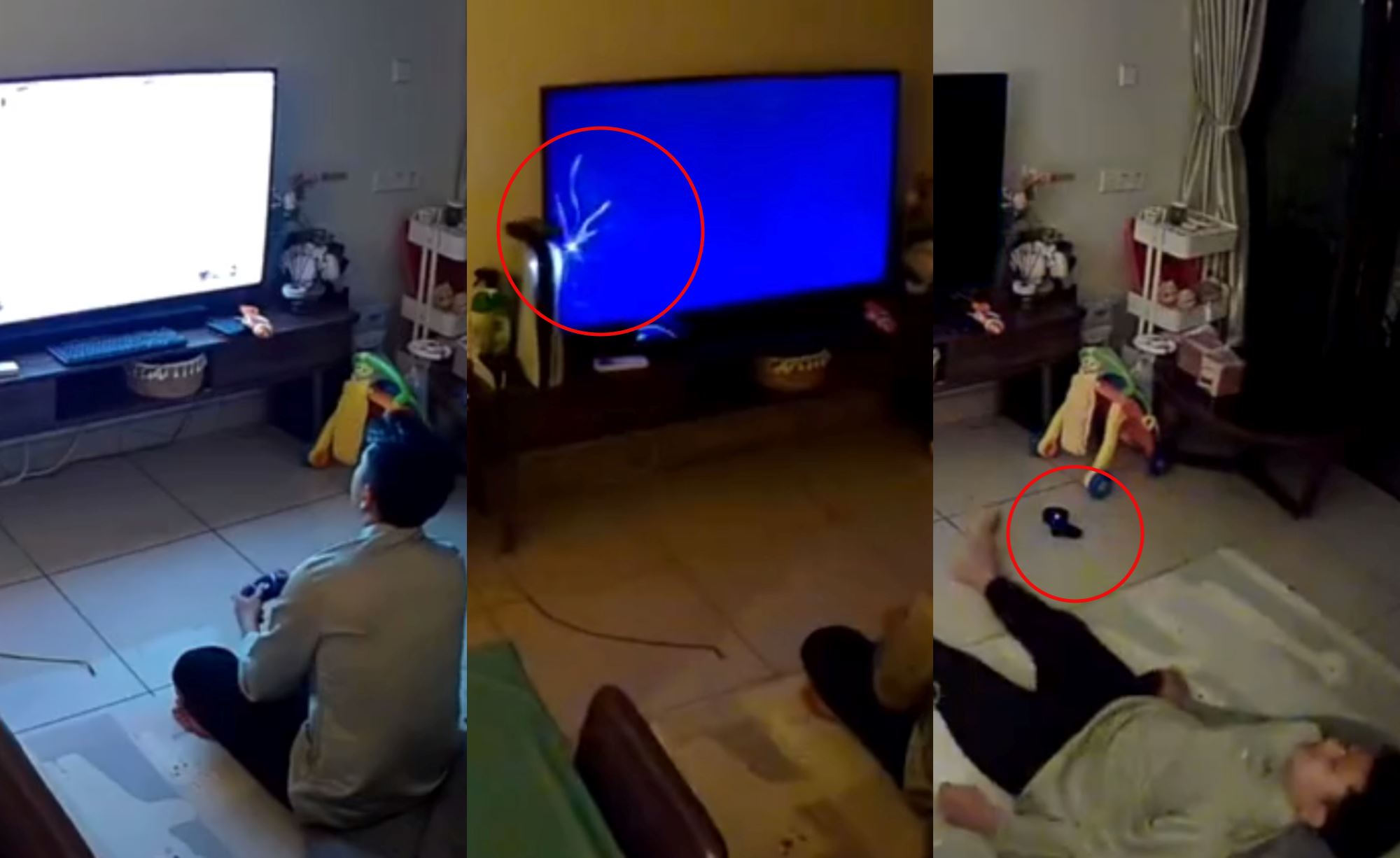 man throws playstation controller & accidentally broke tv after losing in fifa