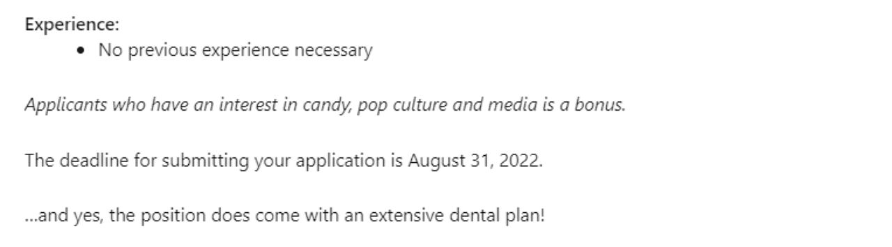 syarikat ini tawar gaji rm347,000 setahun untuk rasa gula-gula