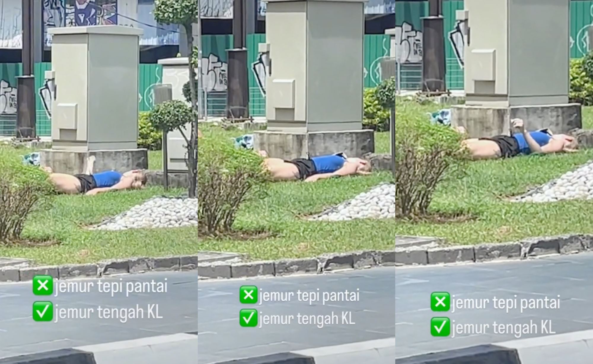 woman caught on camera sunbathing on sidewalk in kl, m’sians confused