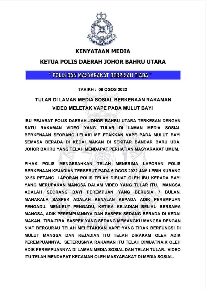 man who made a baby “smoke” vape arrested by police