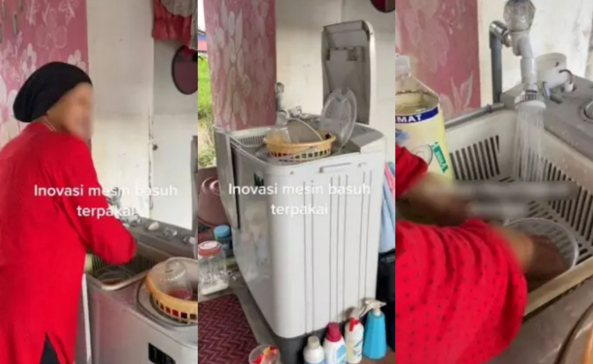 elderly aunty goes viral for turning old, broken washing machine into a sink!