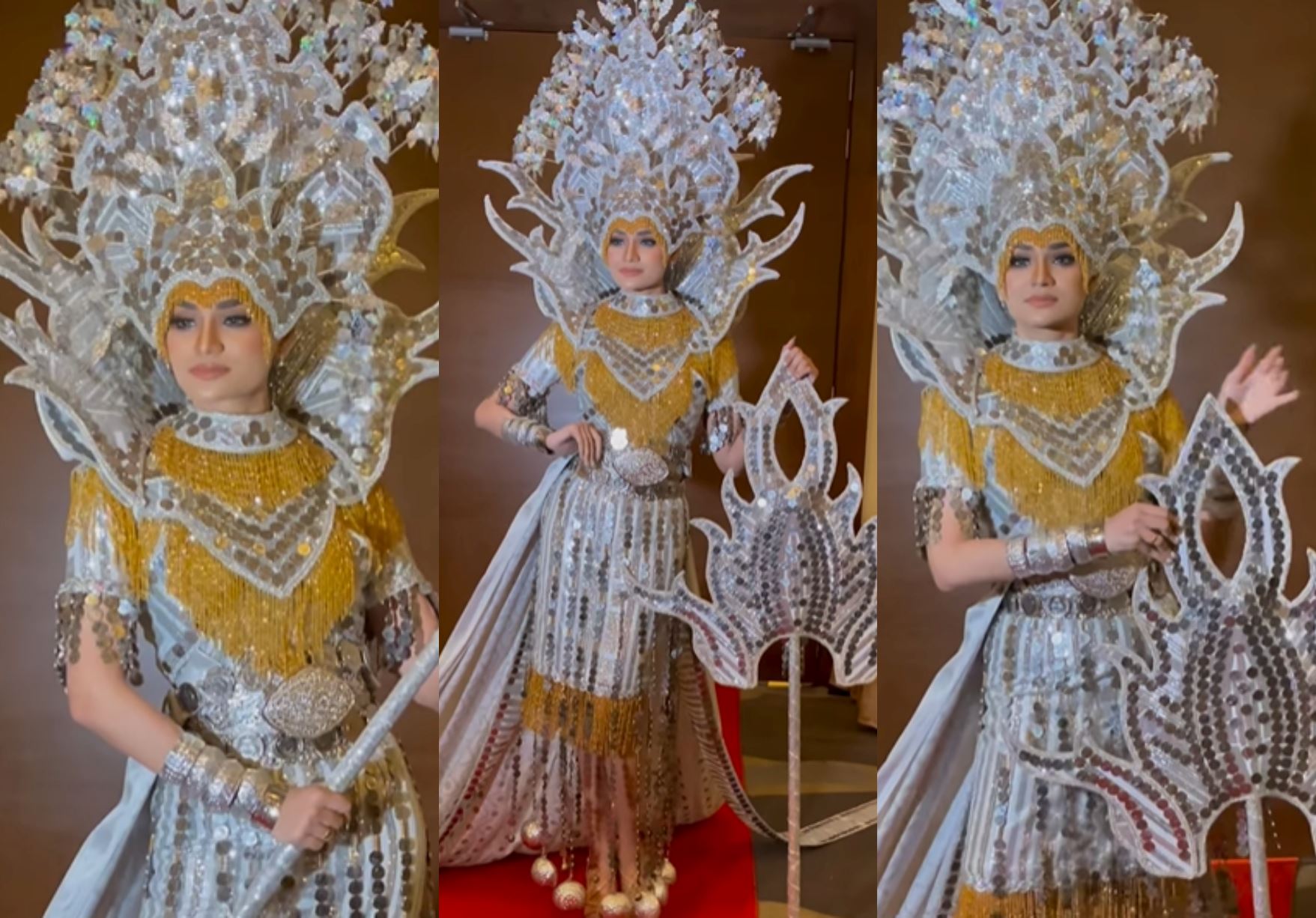 mrs. malaysia world 2022 stuns in record-breaking dress made out of 10,000 pieces of 5 sen coins!