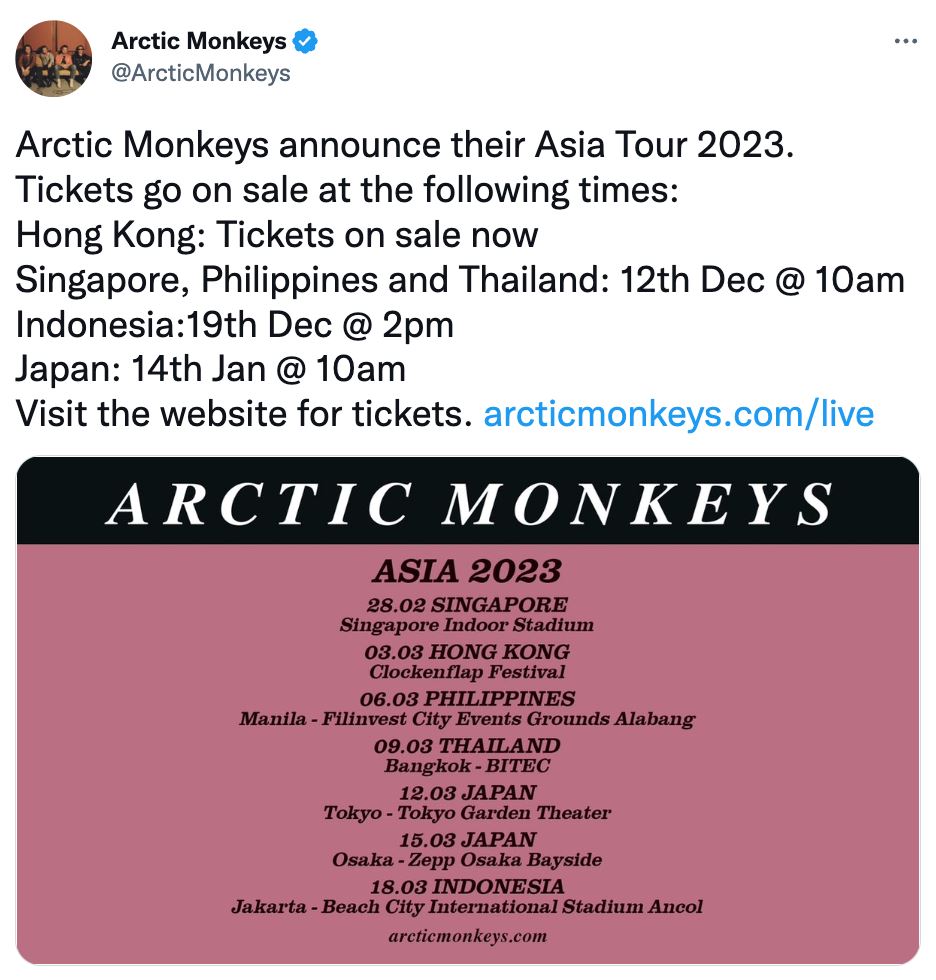 tiket konsert arctic monkey habis terjual dalam sejam, ‘scalpers’ jual balik 7 kali ganda!