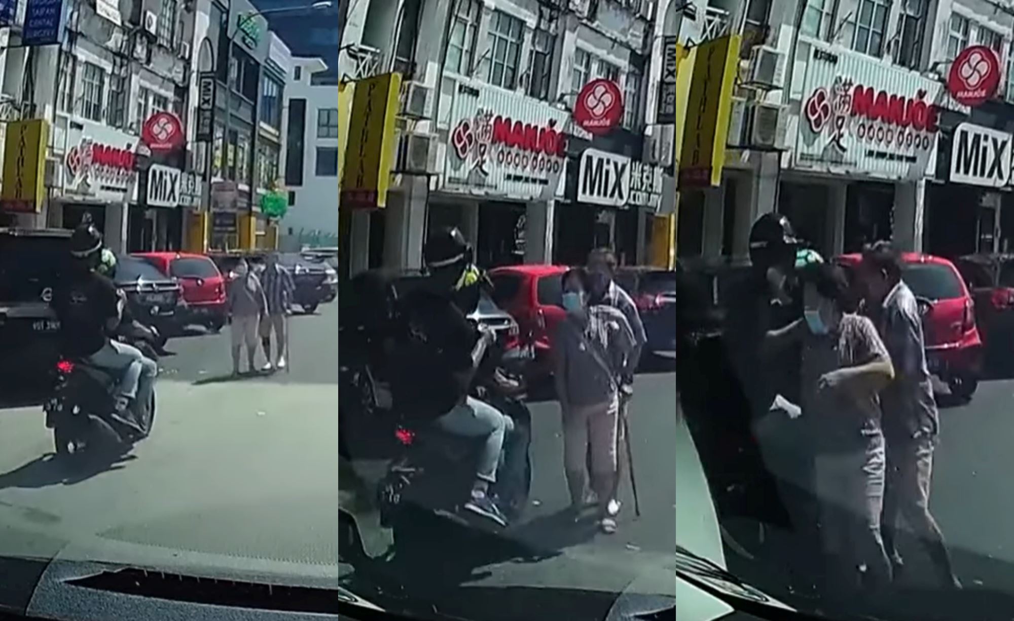 motorcycle riders caught on video robbing elderly couple in broad daylight in subang jaya