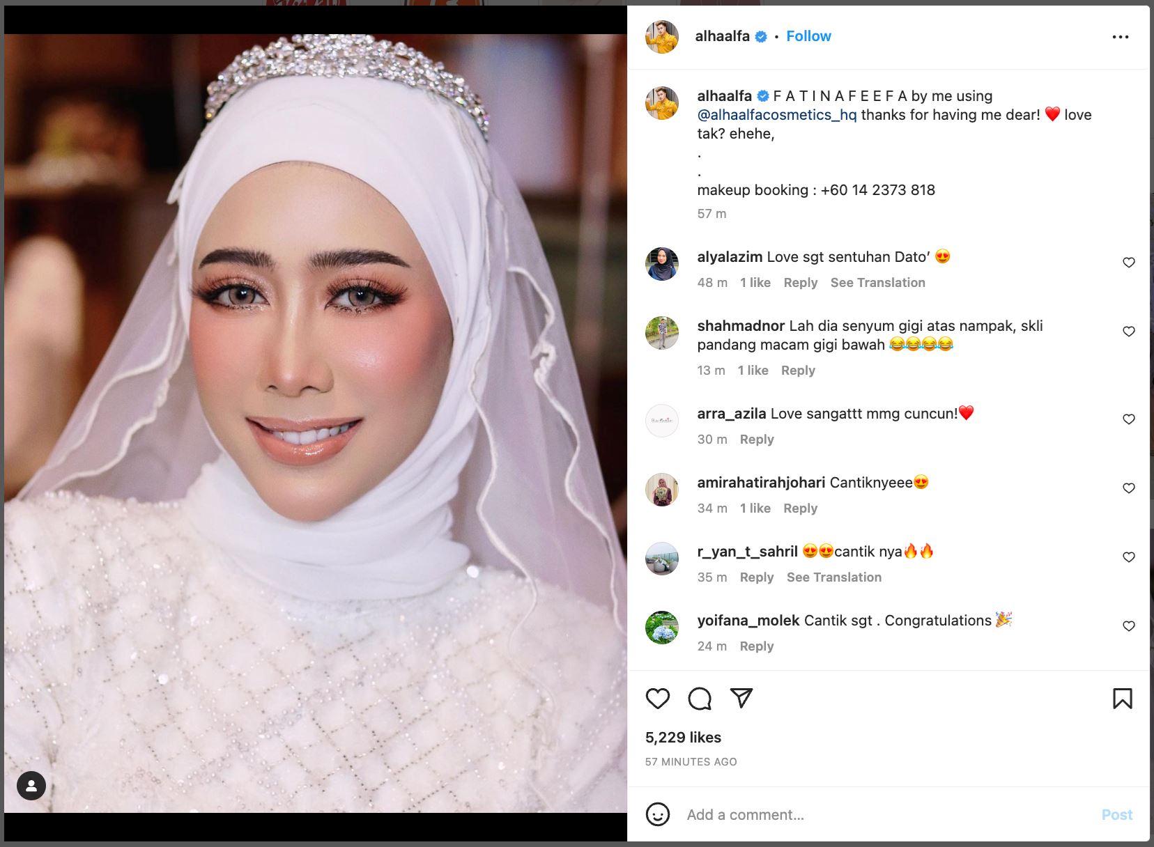 fatin afeefa kini isteri kepada jutawan, rakan artis ucap tahniah