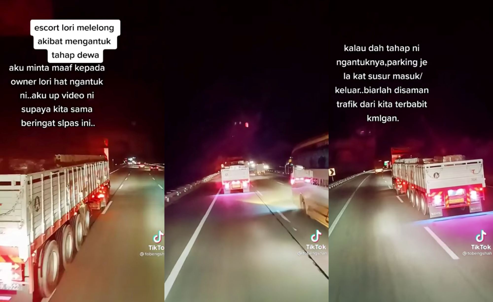 lorry driver falling asleep & driving recklessly, other drivers band together to wake him up