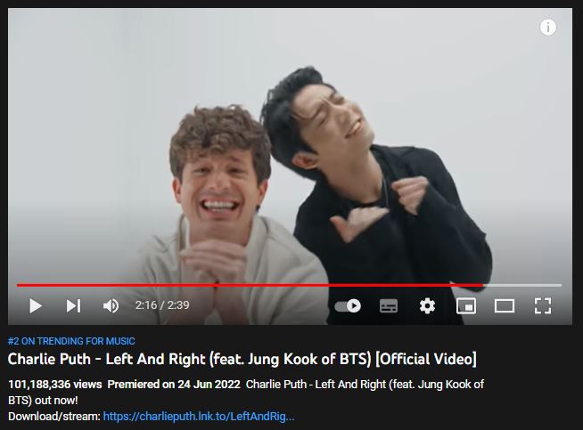 trending di youtube, kolaborasi jungkook dan charlie puth memang padu!