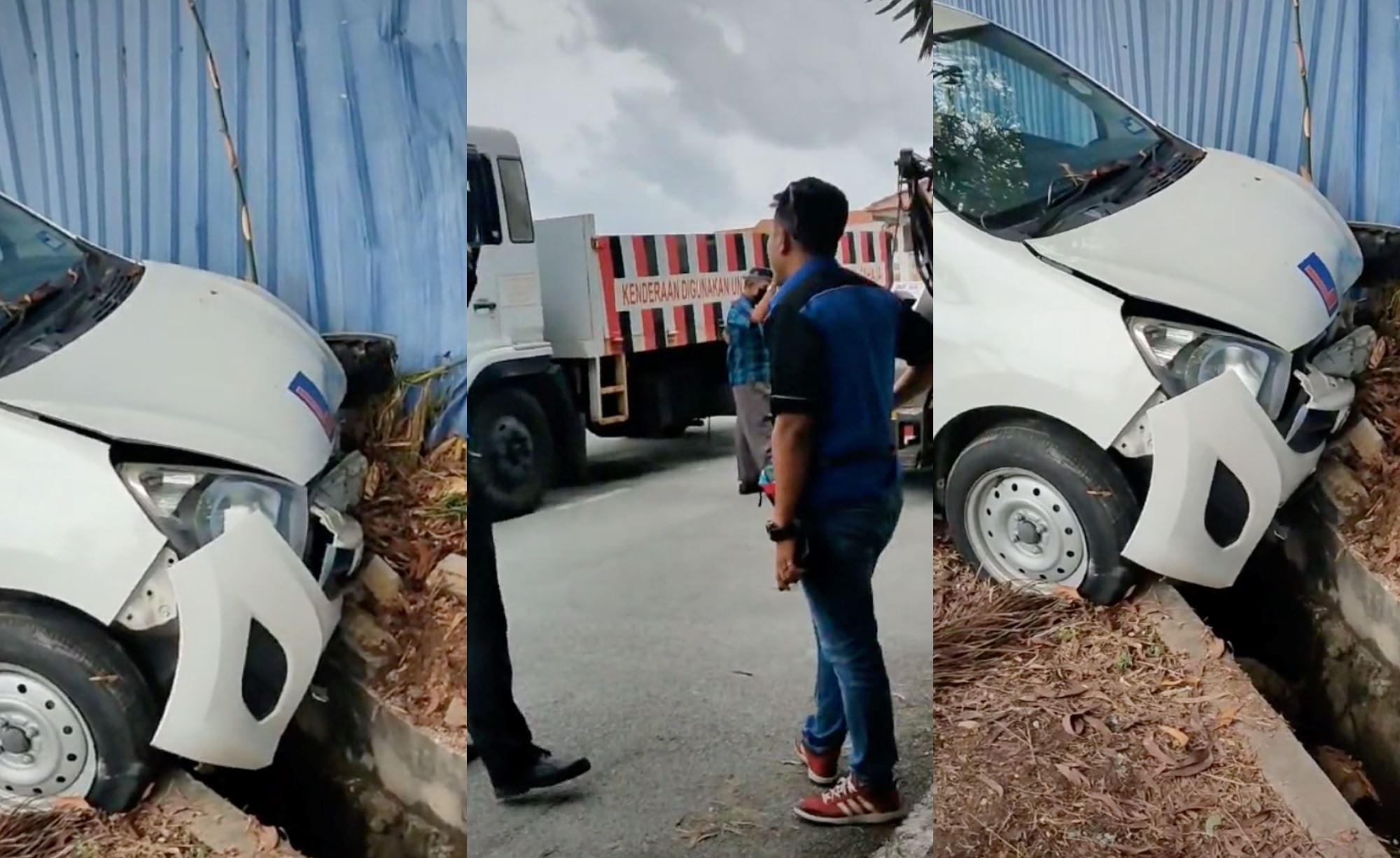 man drives into a ditch after driving instructor left him alone in the car while he goes to the bathroom