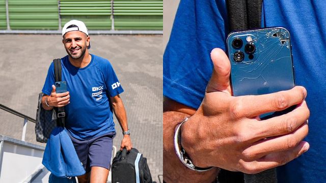 memiliki kekayaan rm93 juta, peminat terkejut pemain manchester city, riyad mahrez masih pakai 'handphone' retak