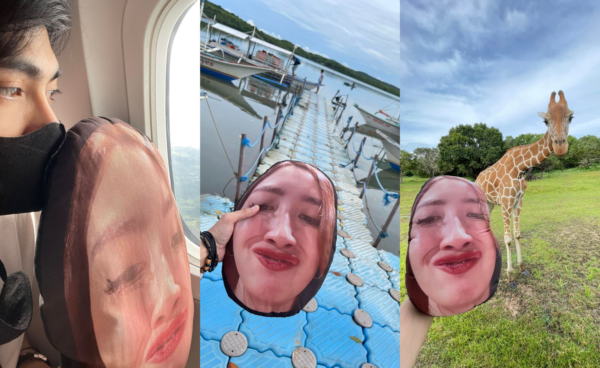 wife had to work, man from philippines brings pillow with his wife’s picture on it to holiday instead!