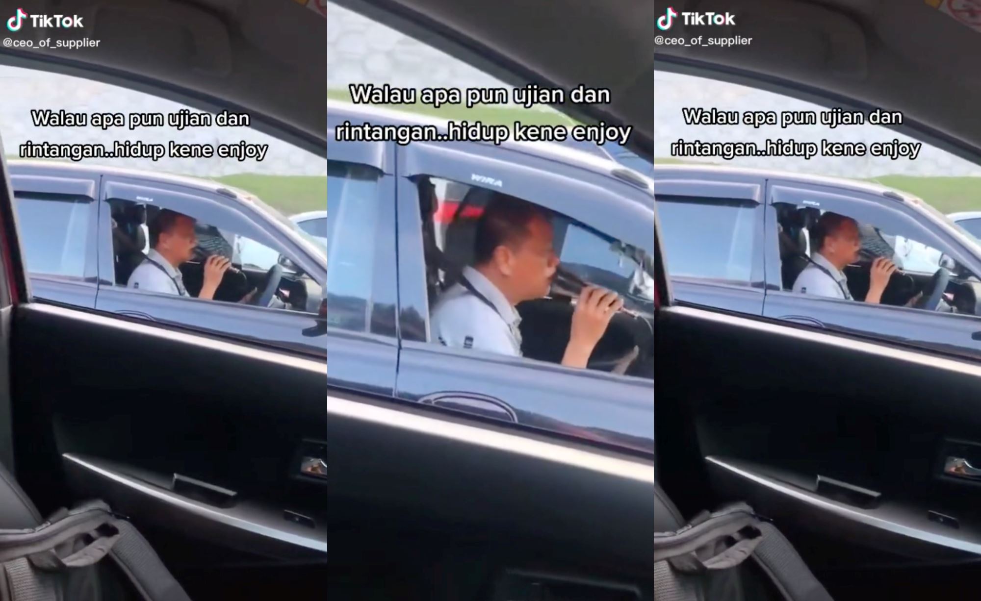 uncle sings karaoke in his car, entertaining himself & other road users during traffic jam
