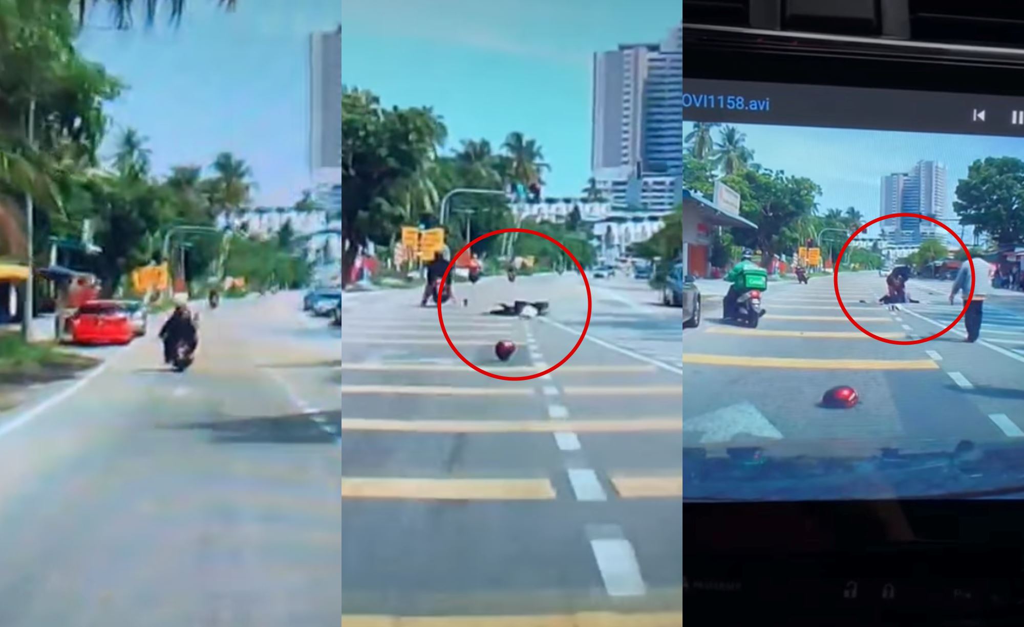 pillion rider in penang injured after coconut falls on her head!