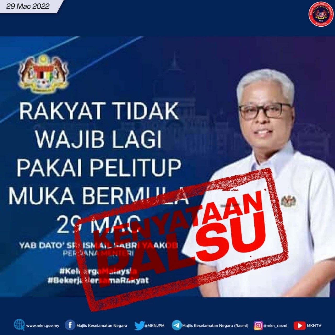 poster tak wajib lagi pakai pelitup muka adalah palsu dan tidak benar