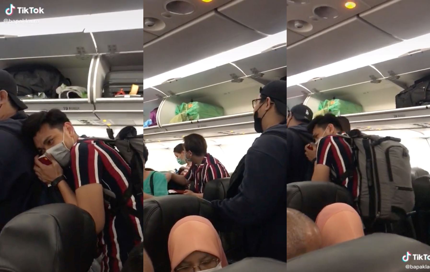 man hides behind his friend after seeing another person wearing the same shirt, netizens amused