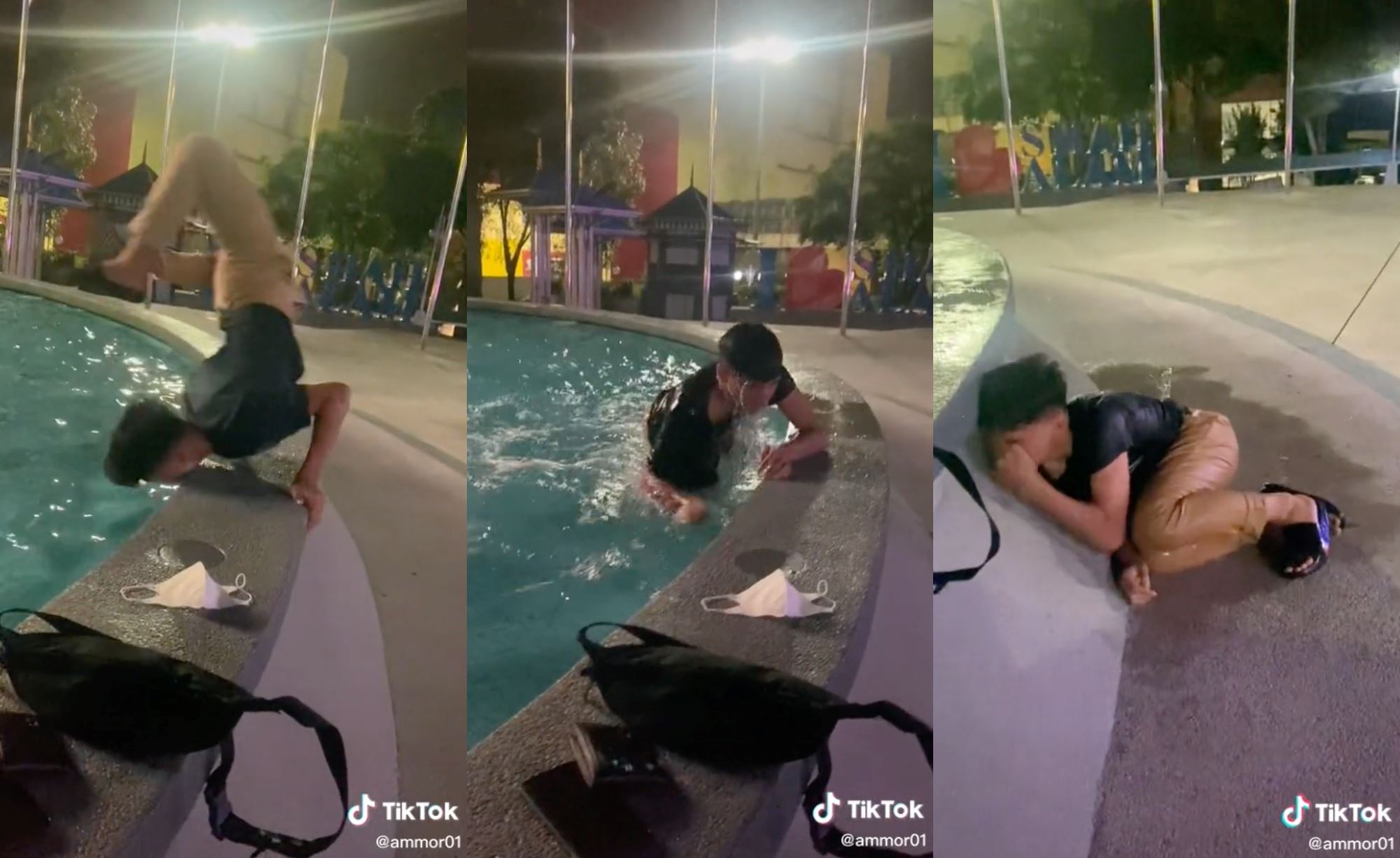 teenager tries “balance challenge” & accidentally falls into water fountain, netizens amused