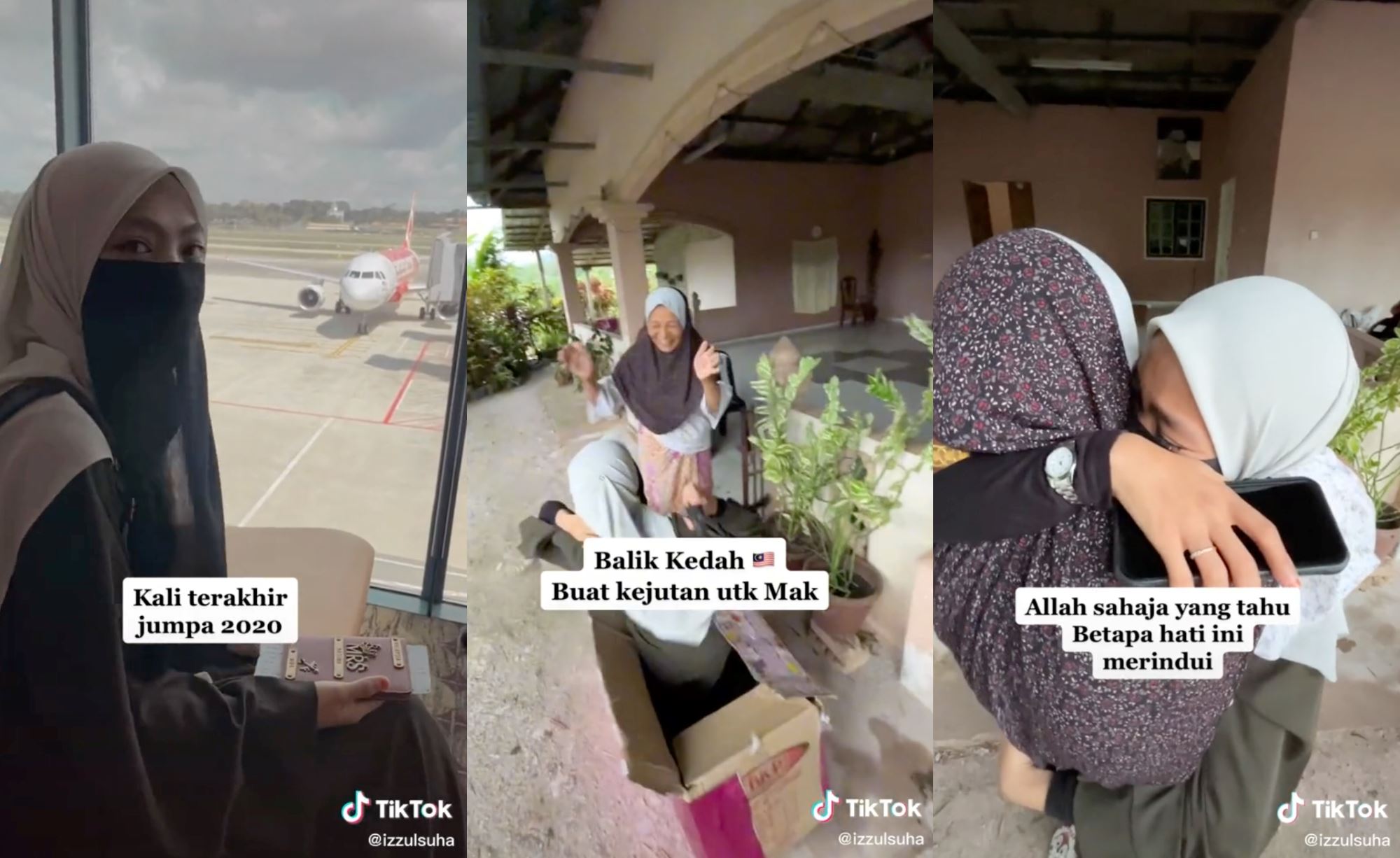 woman hides in delivery box to surprise her mother in kedah for hari raya