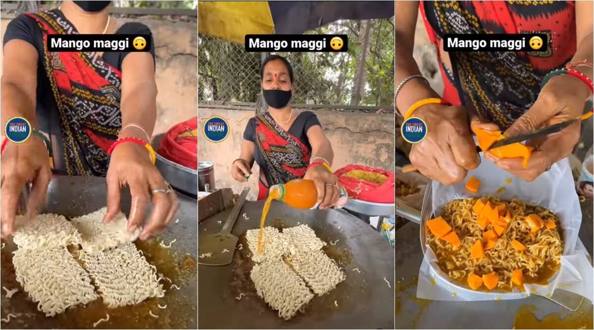 how bizarre! woman in india sells maggi cooked in mango juice & fruits