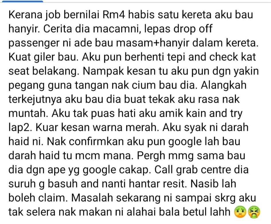 e-hailing driver complains about female passenger leaving “period stains” in his car, causes online debate