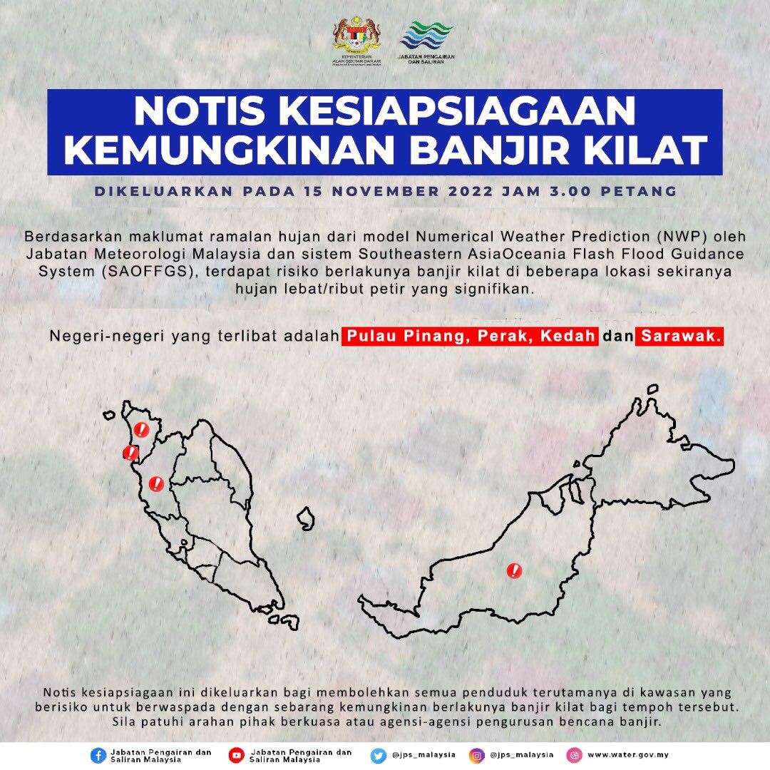 siap sedia, ini lokasi risiko banjir jika hujan lebat signifikan