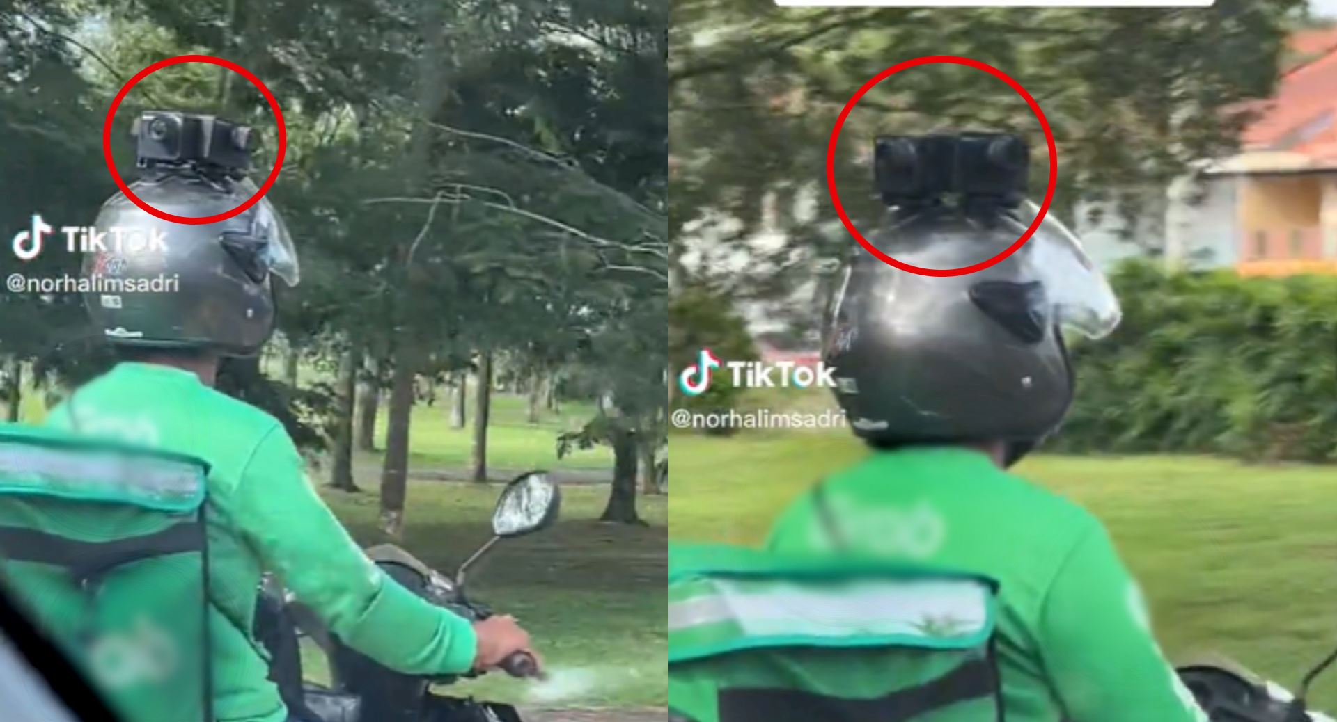 delivery rider spotted with “360-degree camera” on top of his helmet, m’sians amused