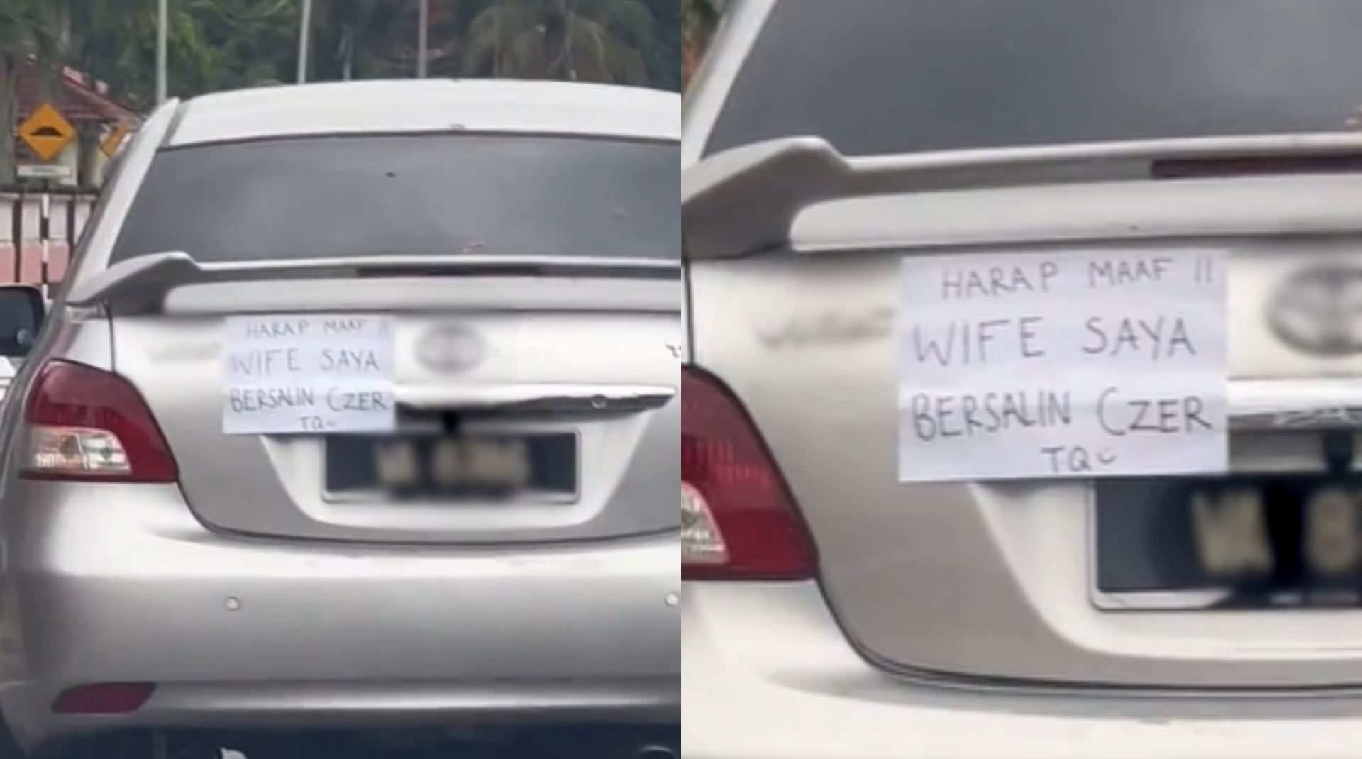 car seen driving slowly on highway with note attached saying “sorry! wife just gave birth, c-section”