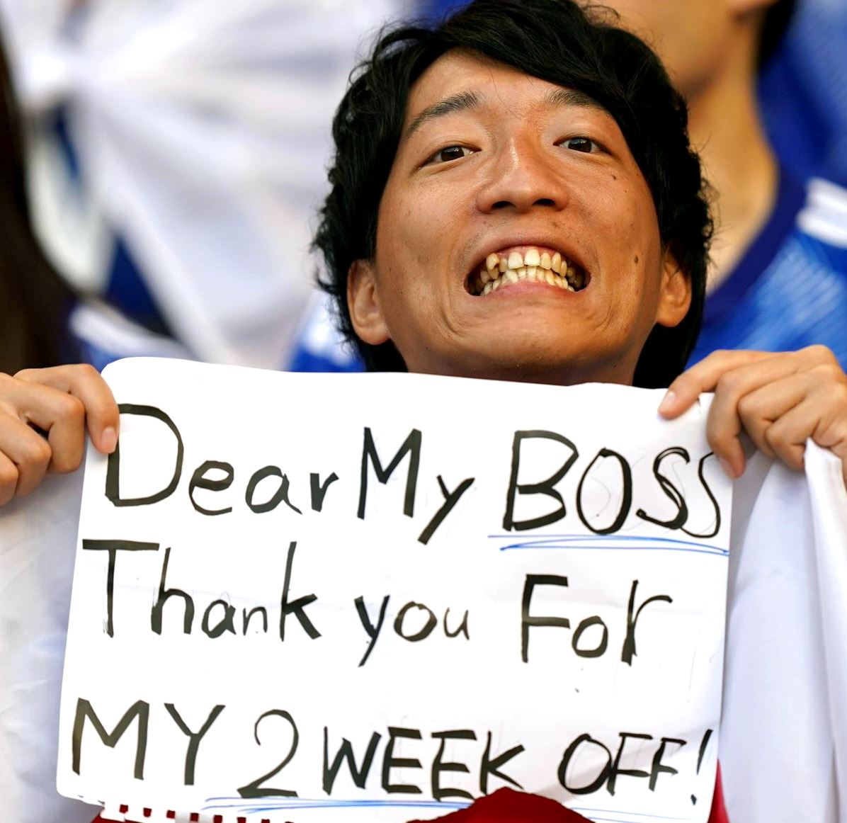 “dear my boss…” japanese man thanks boss for giving him two weeks off to attend the world cup