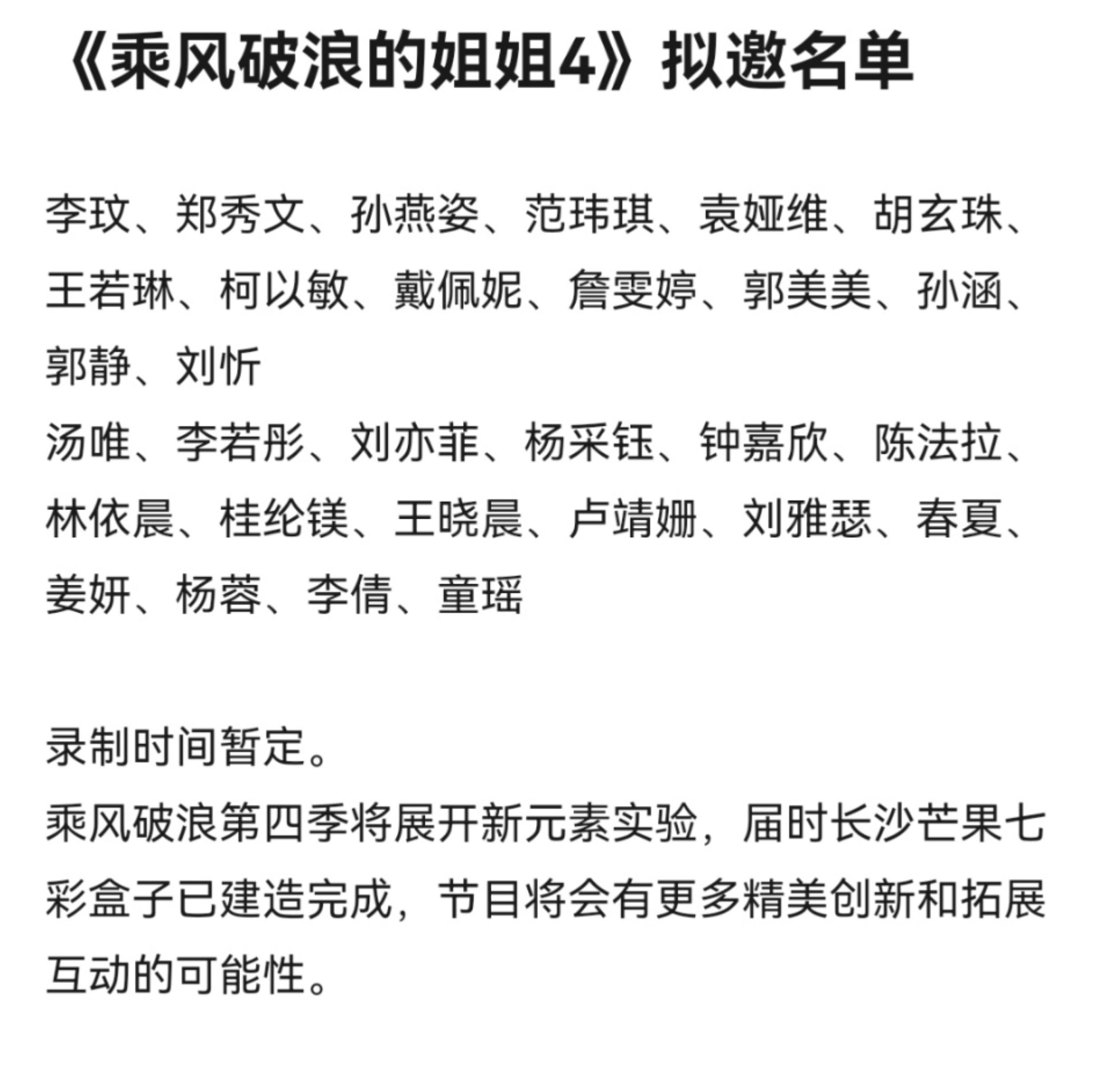 💃🏻网传乘风破浪的姐姐4拟邀名单✨你最希望看到哪位姐姐?😍
