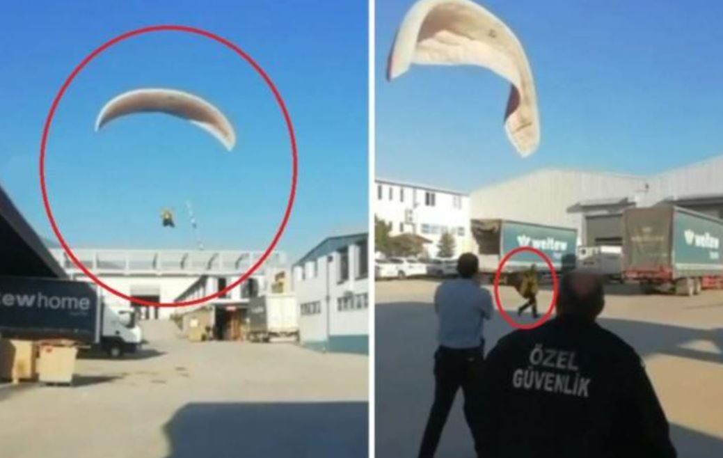 turkish paragliding enthusiast, adam keskin makes it to work in time by paragliding