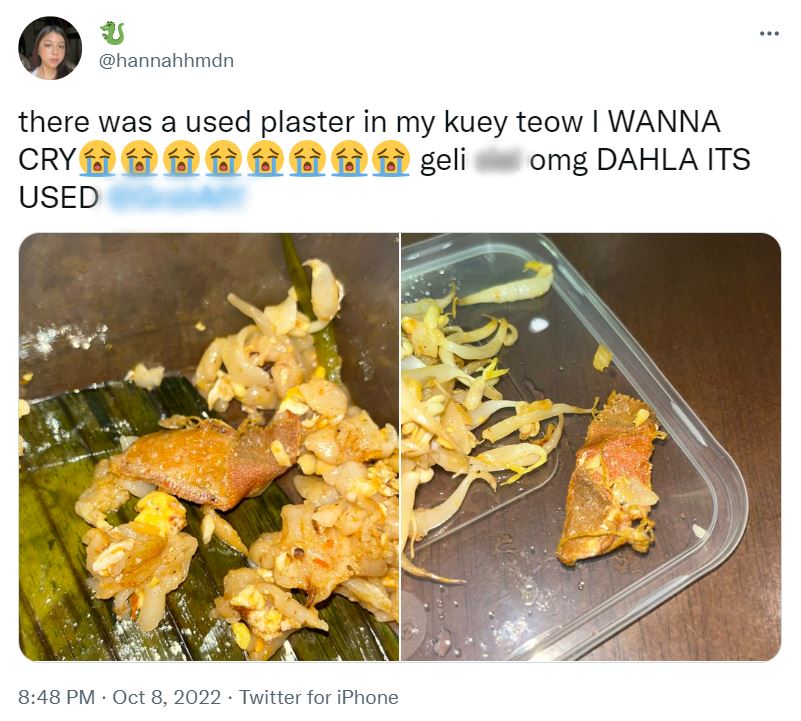 woman thought it was chicken skin, but found used band aid in her food instead