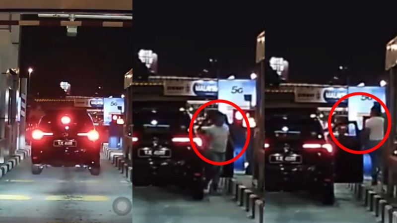 video of angry m’sian getting out of his car & breaking toll boom gate goes viral online
