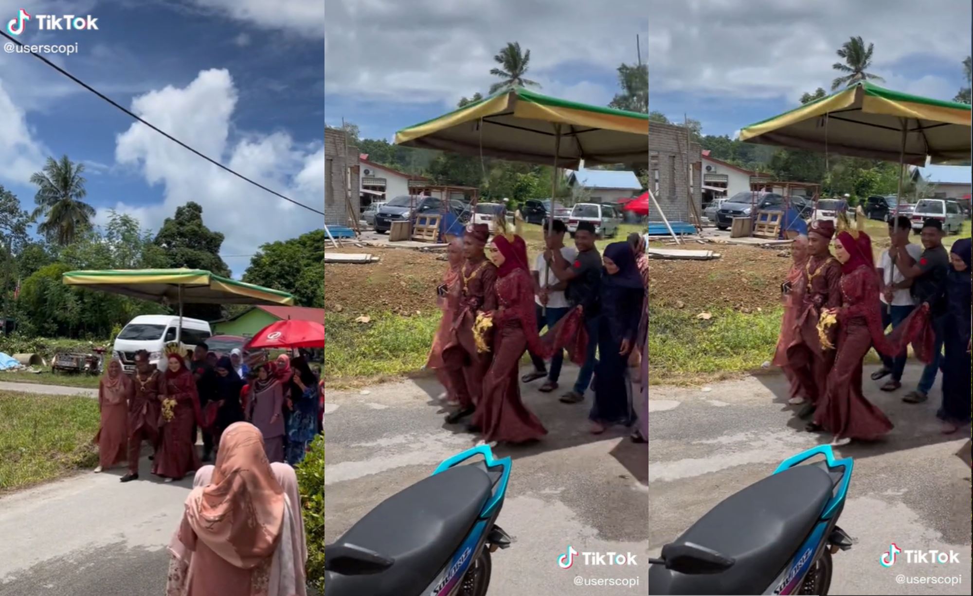 video of newlyweds using pasar malam umbrella went viral on tiktok, malaysians amused