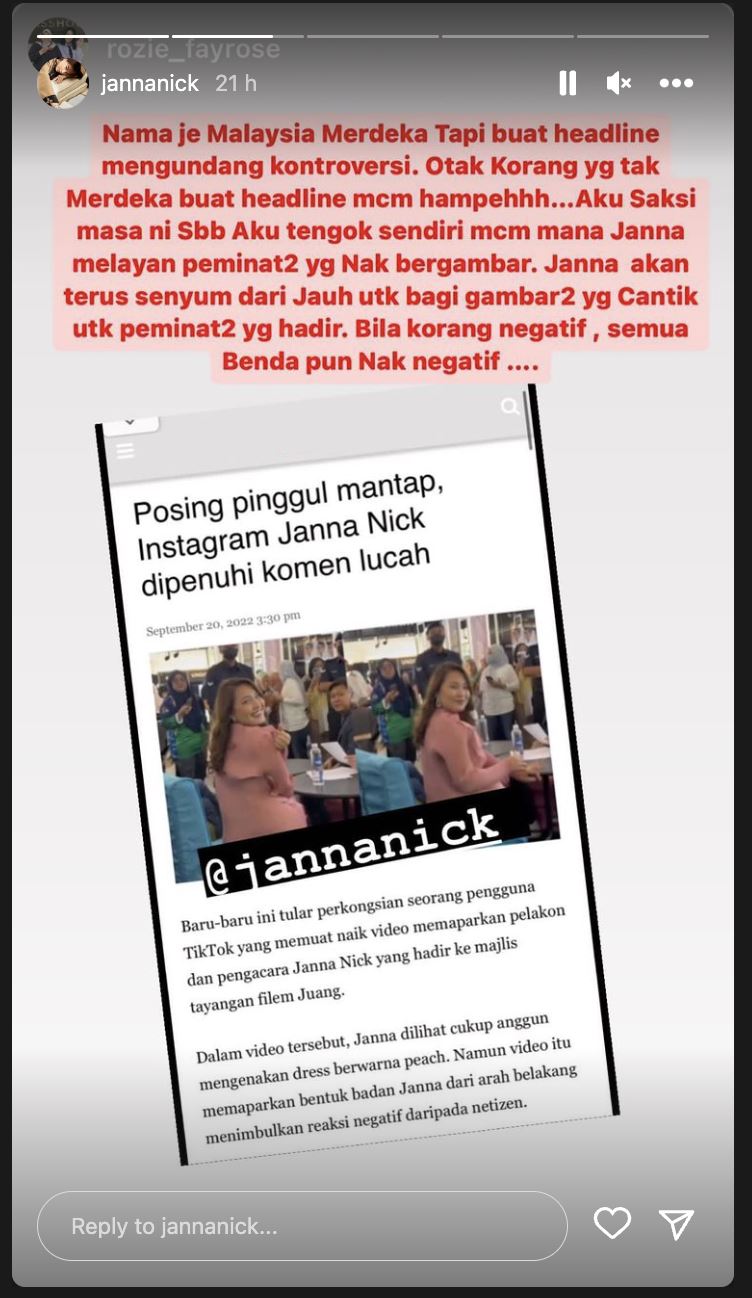 ‘‘bukan tayang, dah dari belakang, takkan nampak hidung pula,’’ – janna nick