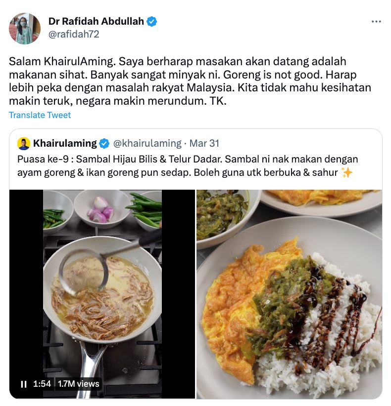 doktor pakar tegur resipi guna banyak minyak, ini penjelasan khairul aming