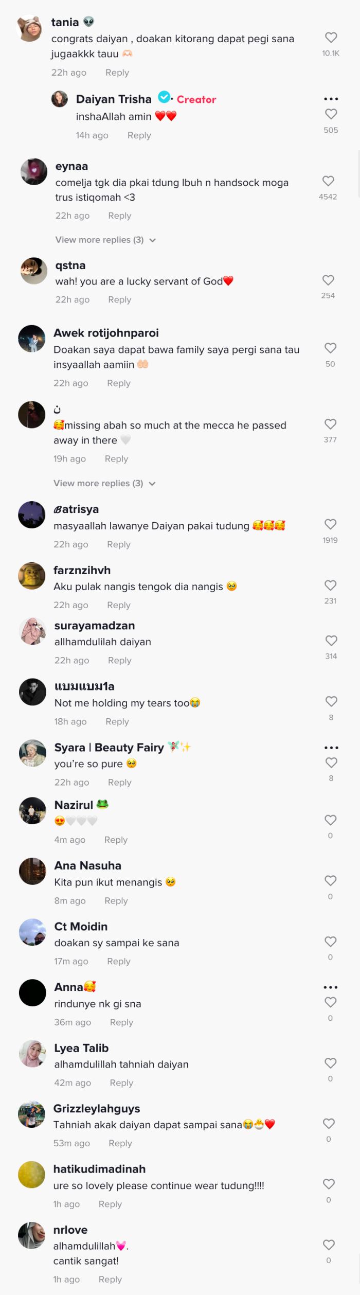 “baru sampai (mekah), terus hujan,” peminat doa daiyan trisha istiqamah berhijab