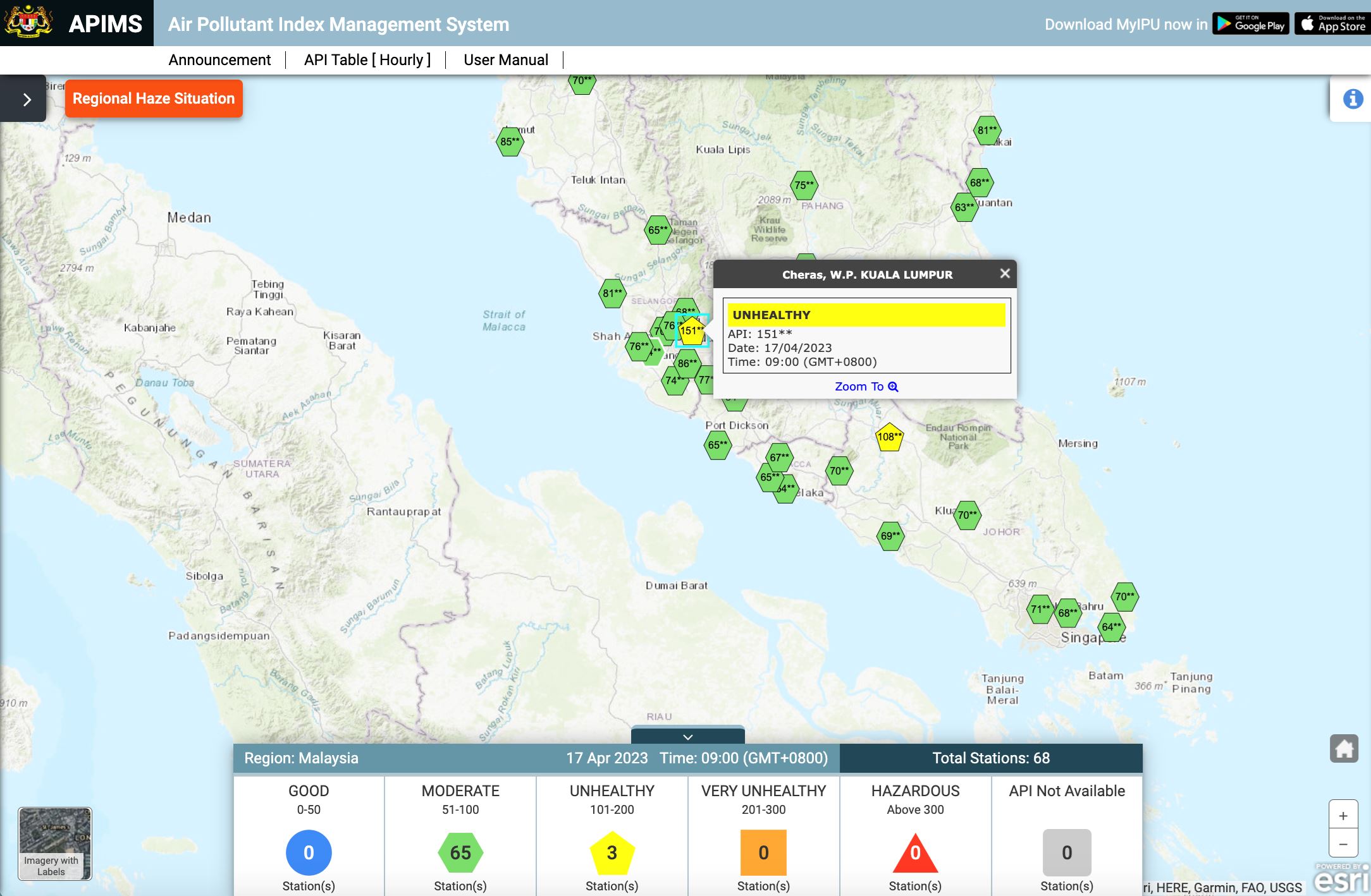 cheras dan segamat antara kawasan catat bacaan ipu tidak sihat hari ini