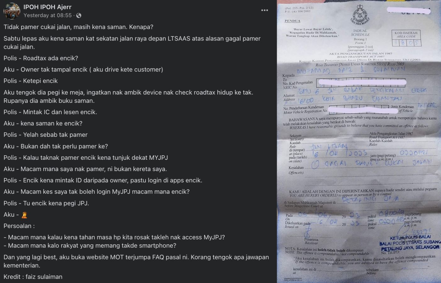 tindakan polis saman pemandu gagal pamer roadtax pada kereta kini disiasat