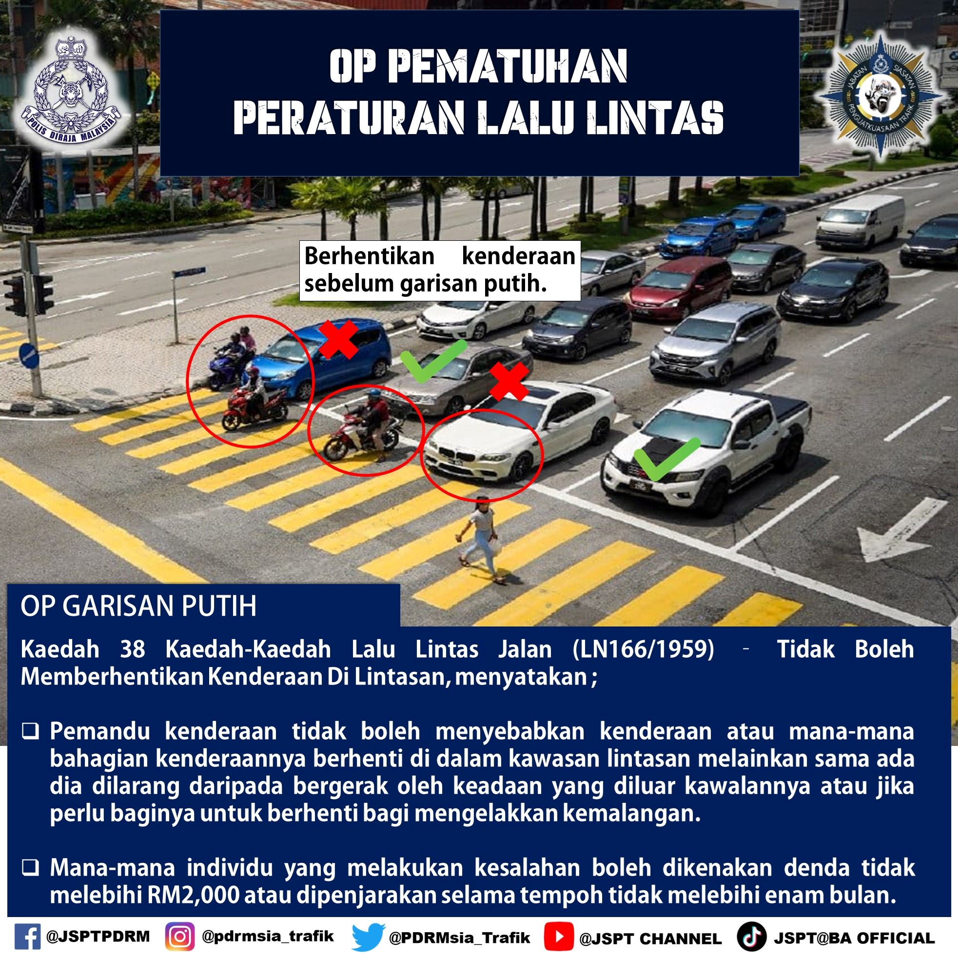 denda rm2 ribu, penjara 6 bulan jika terlajak berhenti lebih garisan putih