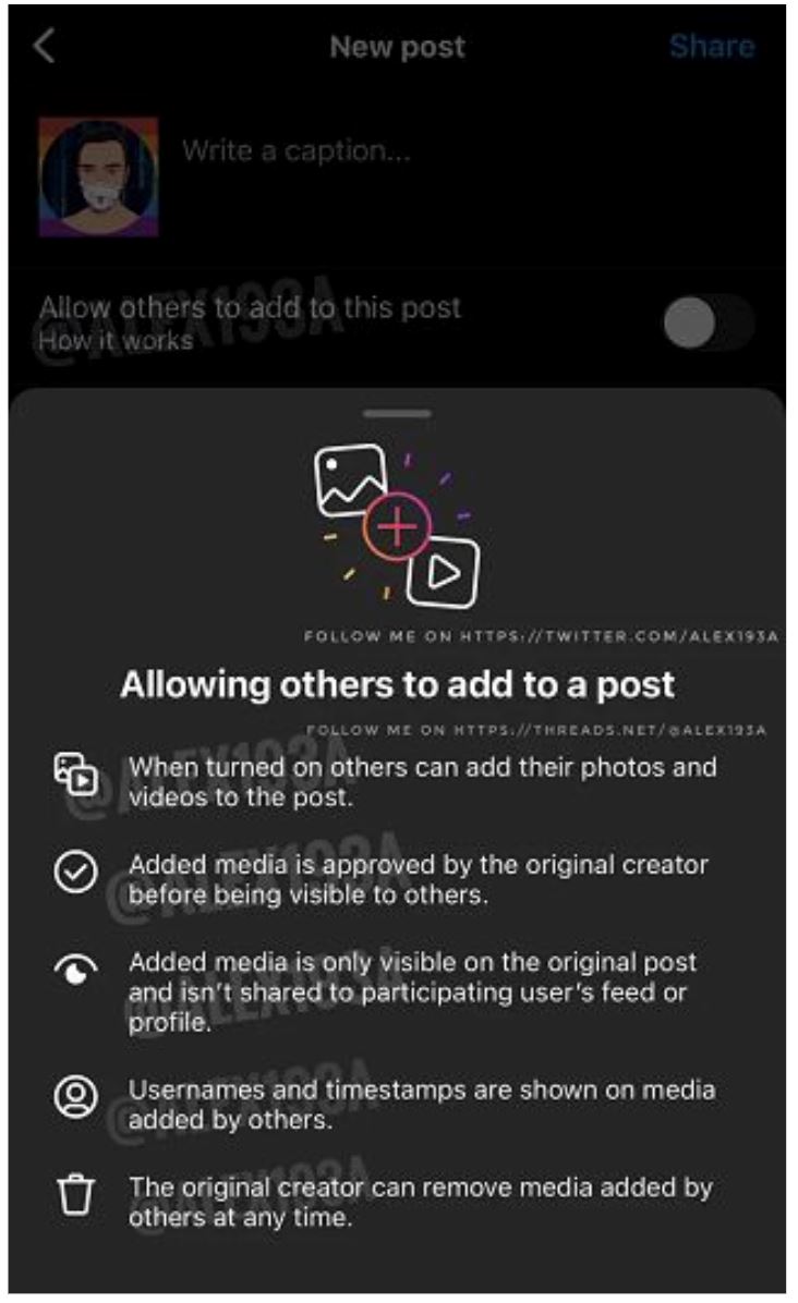 instagram uji fungsi pengguna lain boleh tambah gambar, video dekat post orang lain