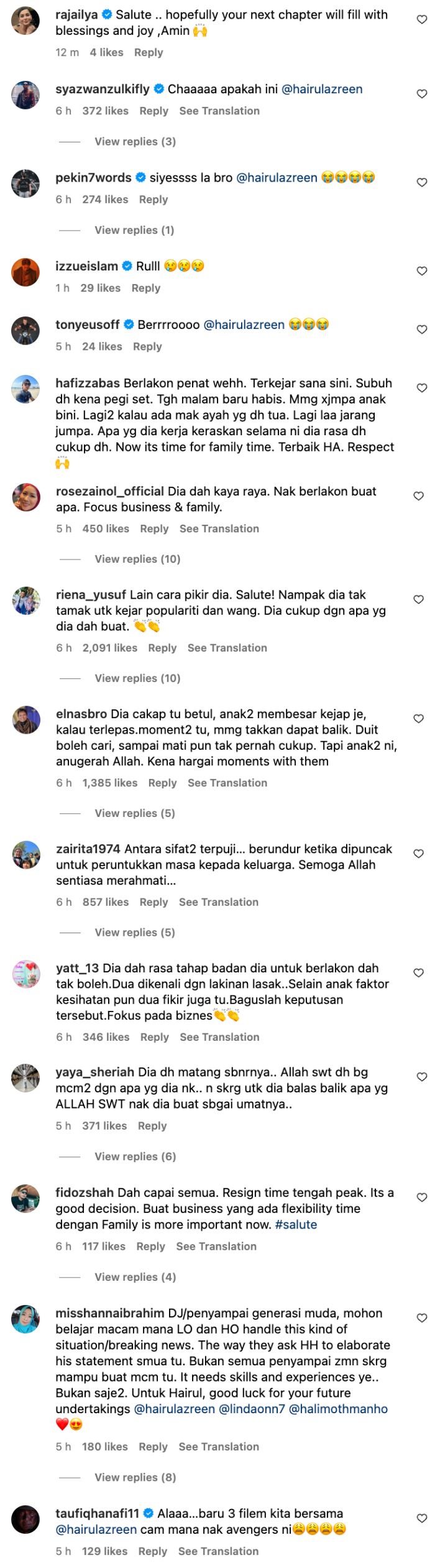 peminat sokong keputusan hairul azreen bersara dari berlakon, “allah dah bagi macam-macam..”
