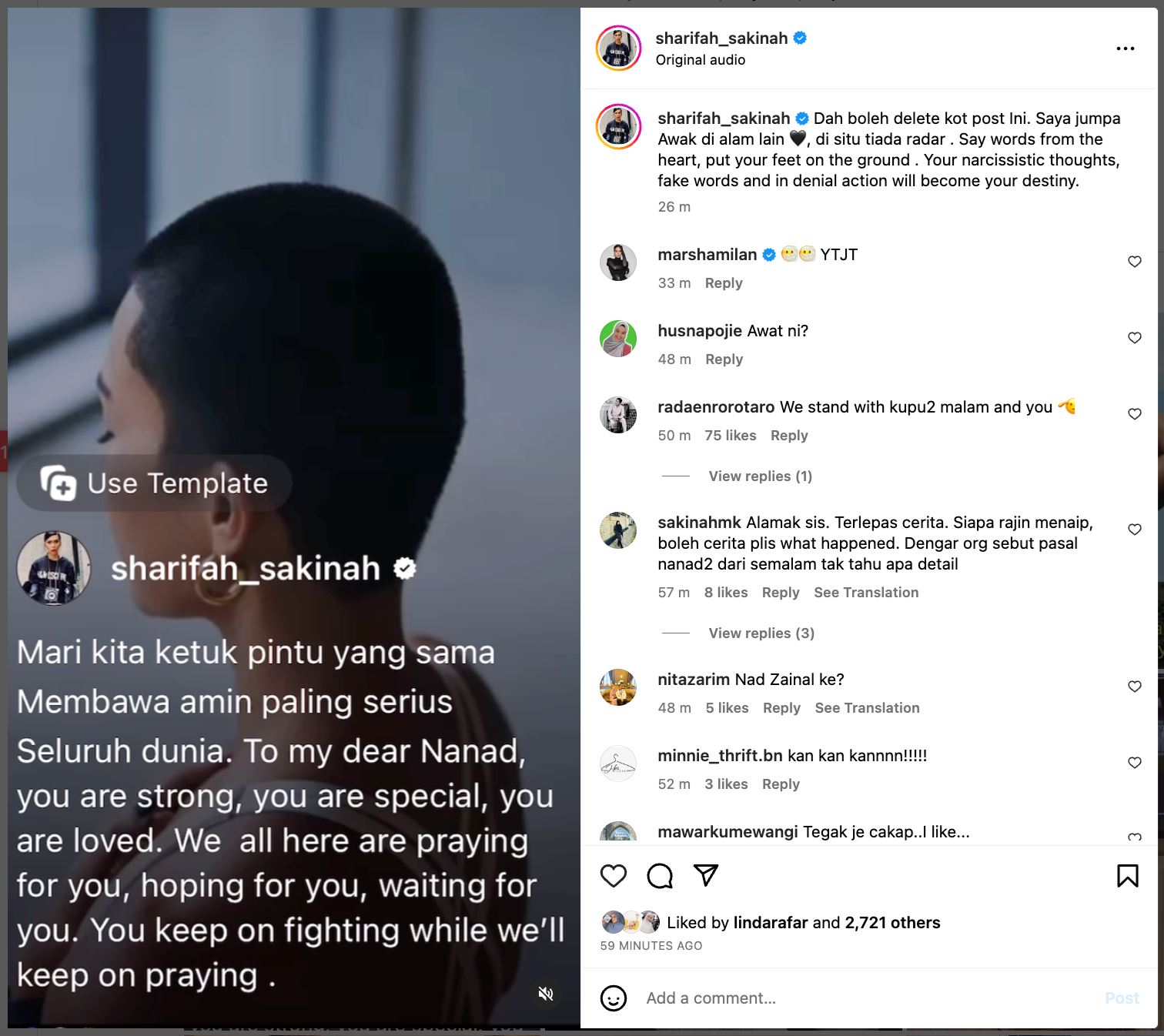 kini giliran sharifah sakinah pula luah rasa kecewa terhadap nad zainal