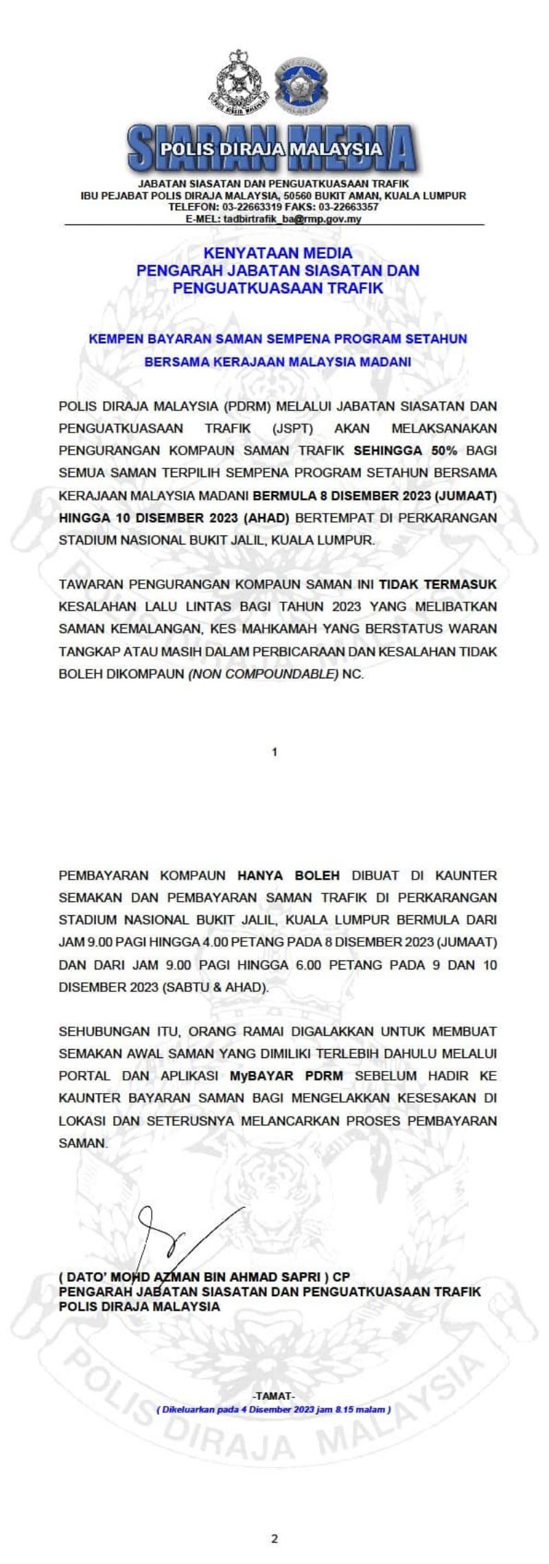 pdrm tawar diskaun saman trafik sehingga 50 peratus selama tiga hari