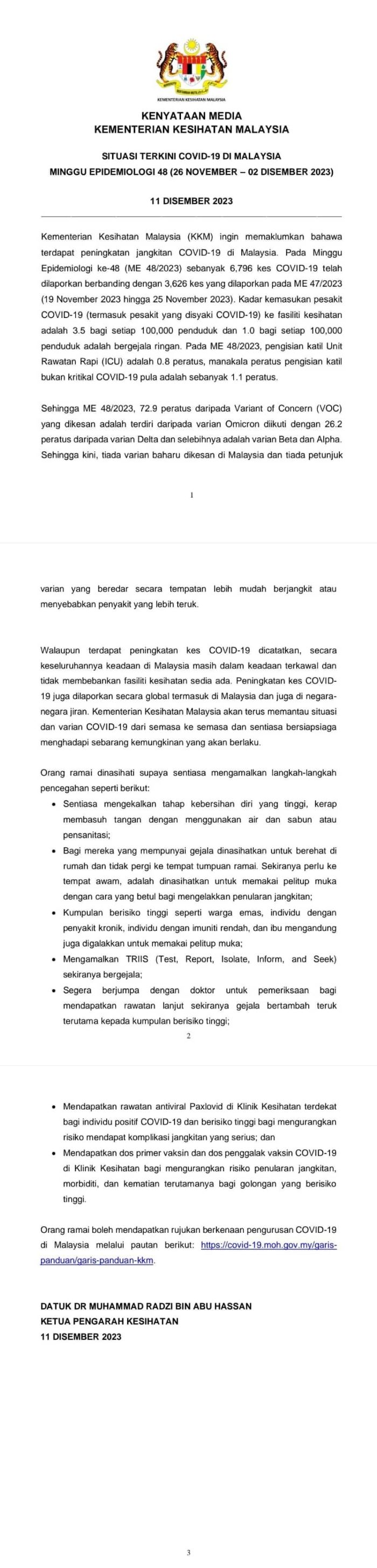 bilangan kes positif covid-19 di malaysia terus meningkat – kp kesihatan