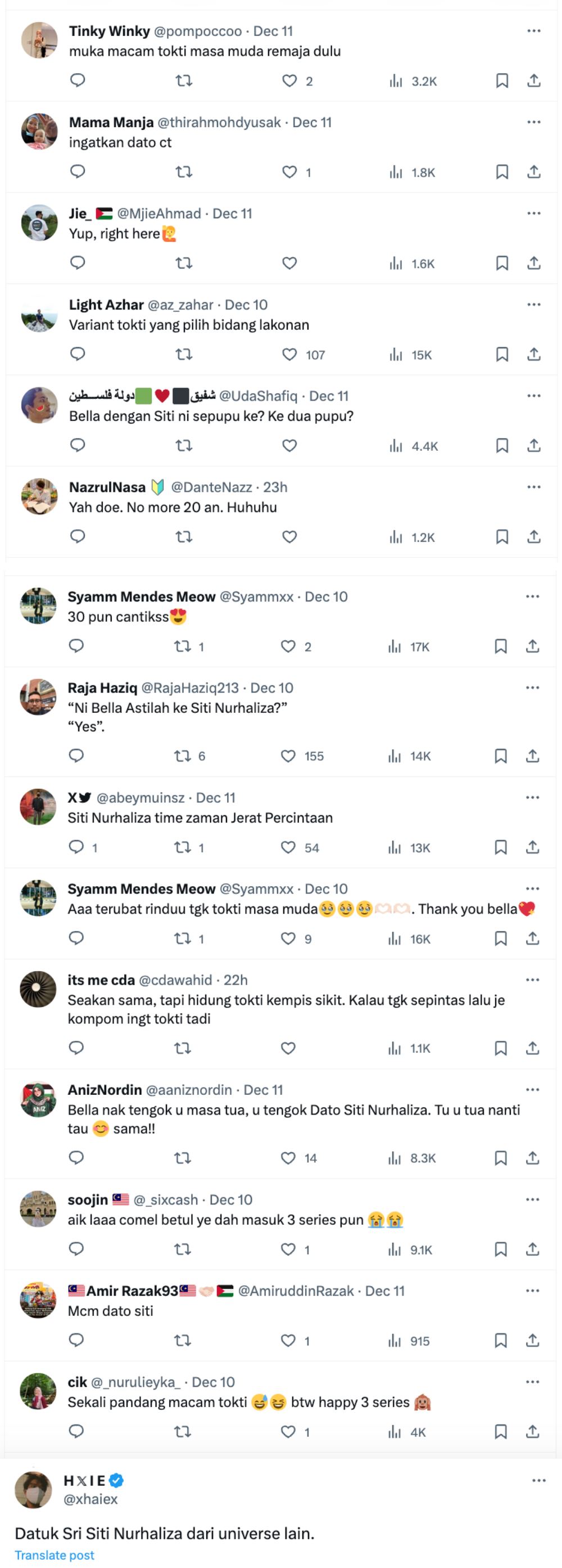 bella astillah kongsi foto selfie, warganet kata mirip datuk seri siti nurhaliza dulu-dulu