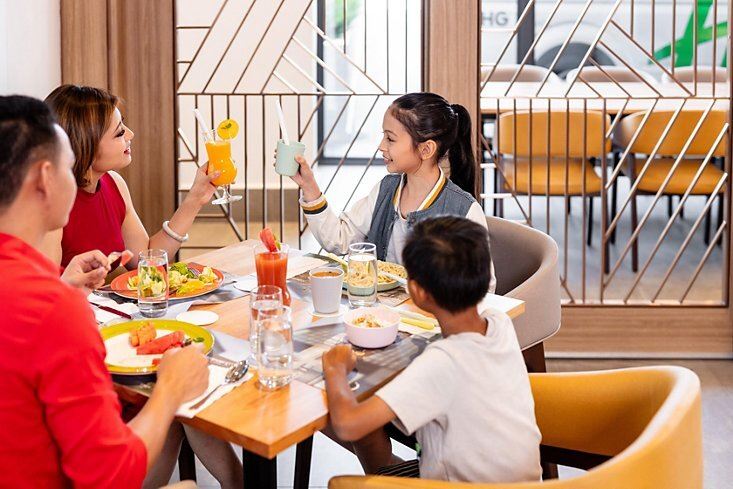 a family eating together