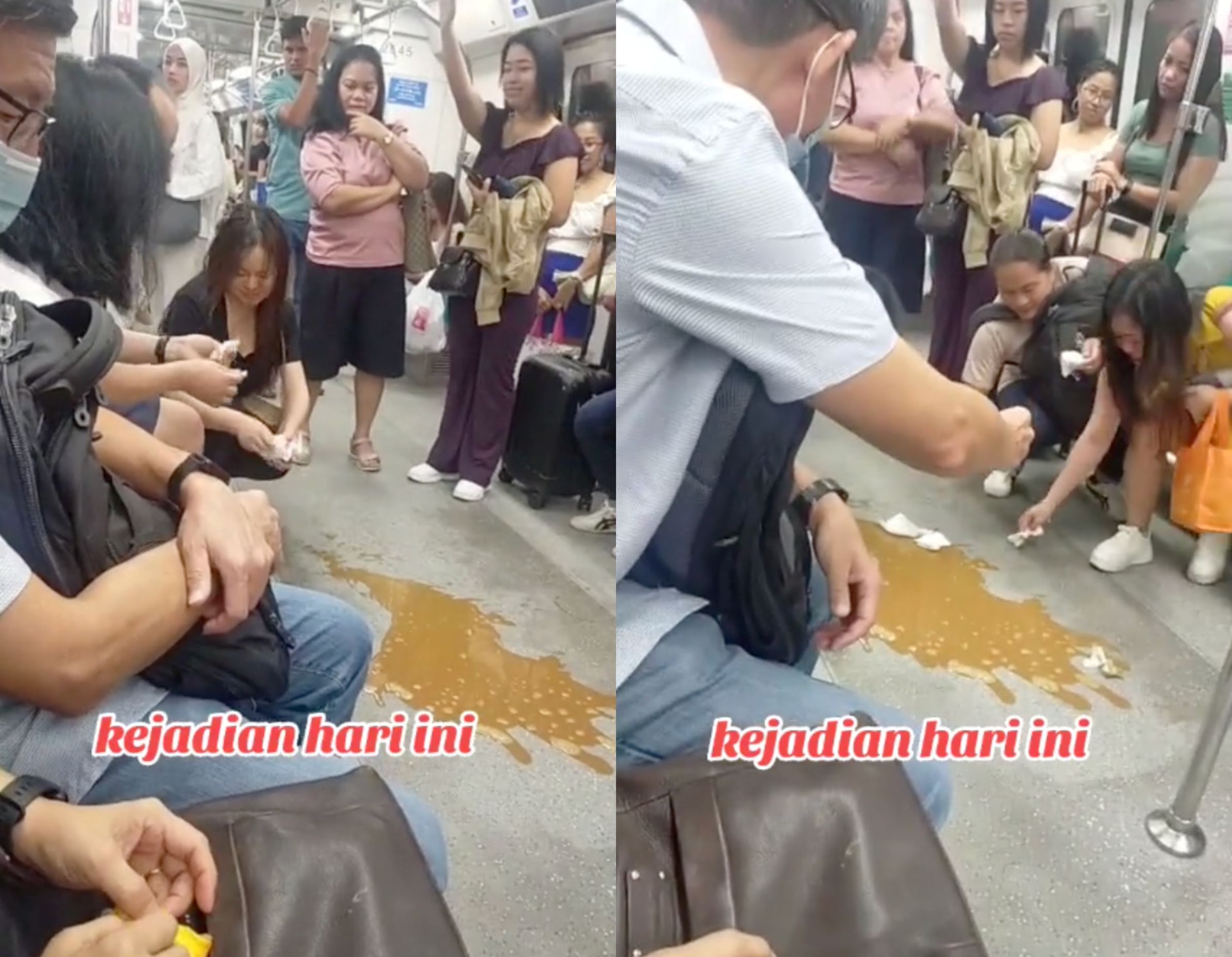 singapore mrt passengers band together to clean spilled drink with tissues, leaving netizens touched!