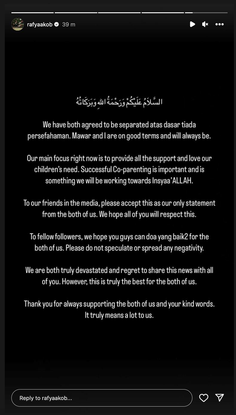 teka-teki hubungan mawar rashid dan suami terjawab, “kami setuju berpisah..”