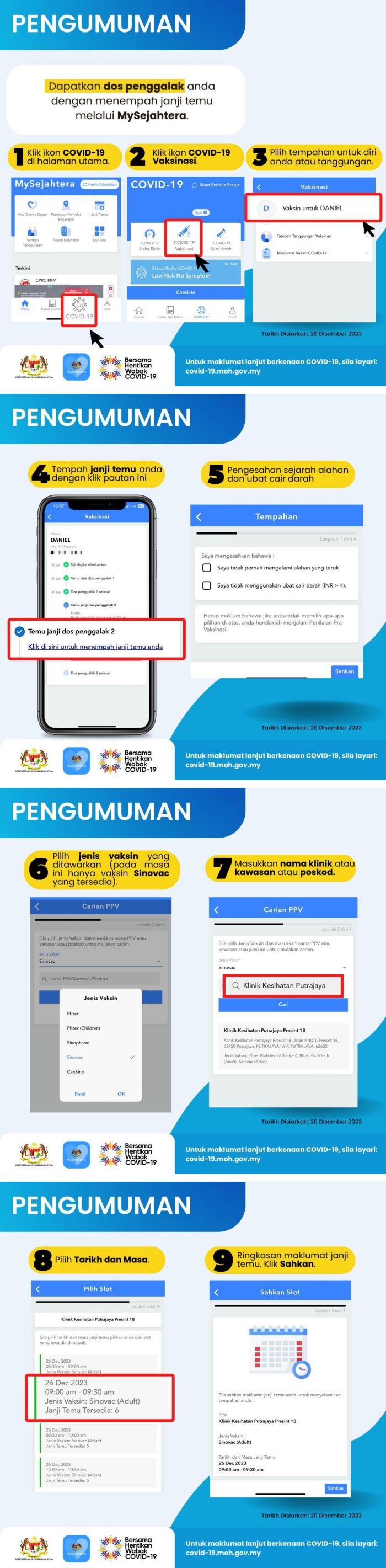 tiada paksaan, individu boleh walk-in atau booking di mysejahtera pada 234 ppv seluruh negara
