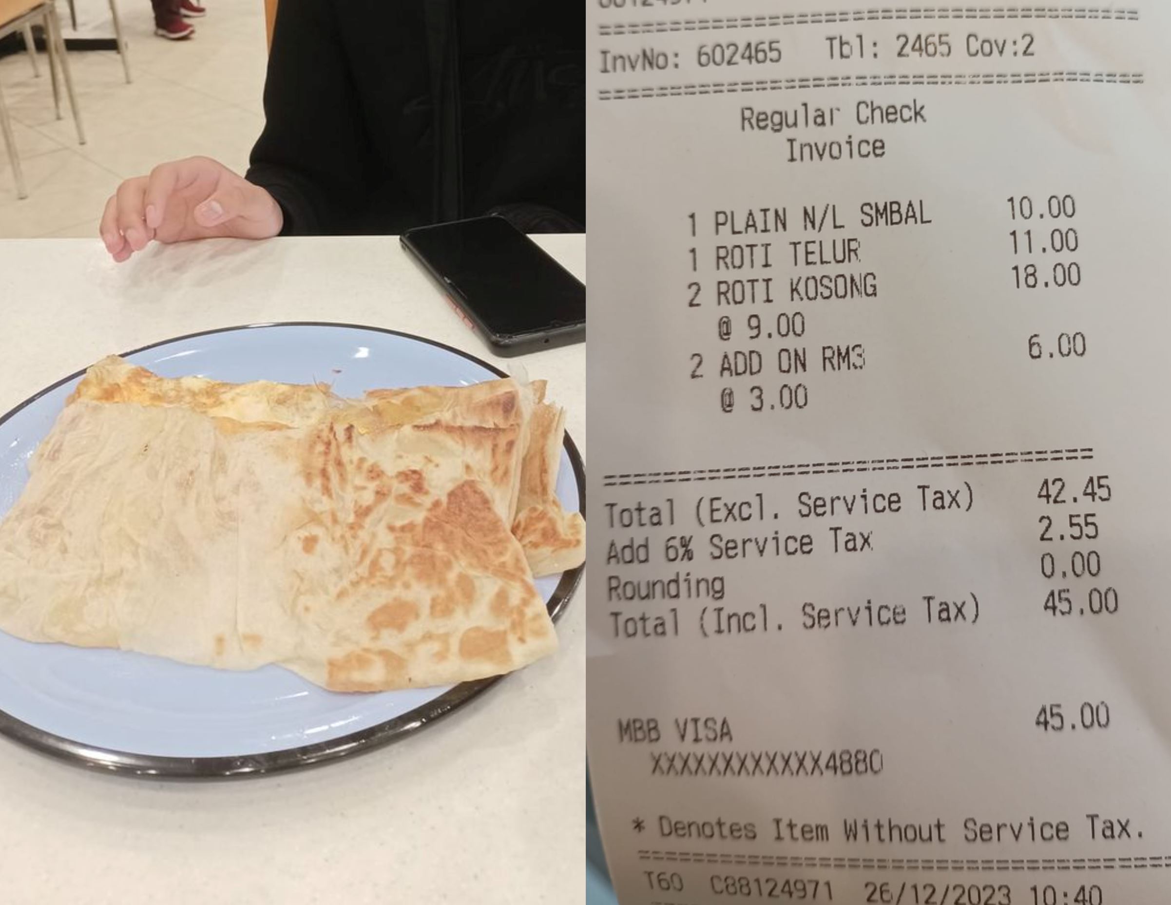 rm11 roti telur!” malaysian shocked as breakfast costs rm45 at famous tourist spot