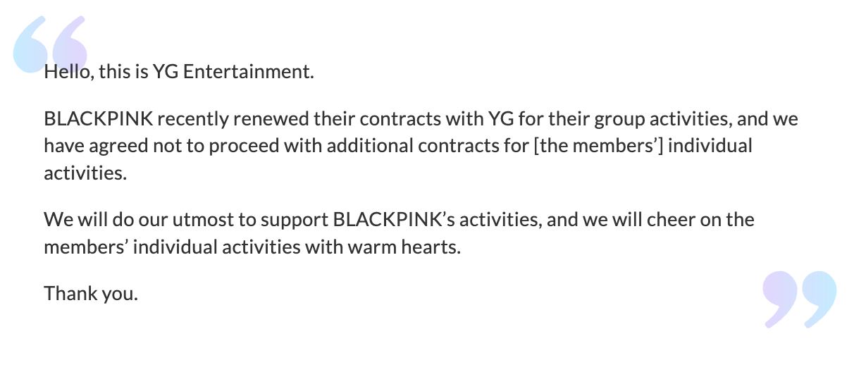 semua anggota blackpink tak sambung kontrak solo dengan yg entertainment